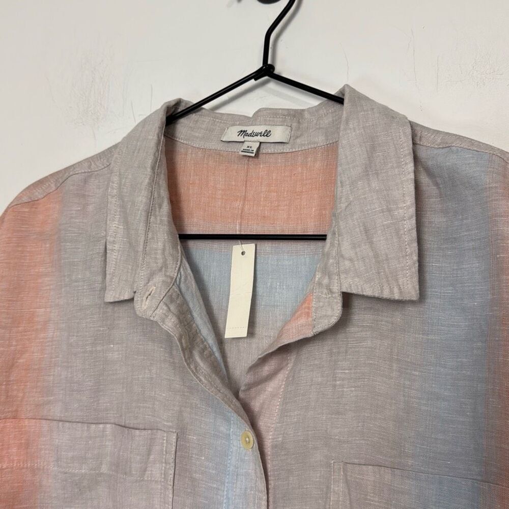 Madewell Linen Beachside Shirt in Ombré Stripe XL NWT - Picture 4 of 8